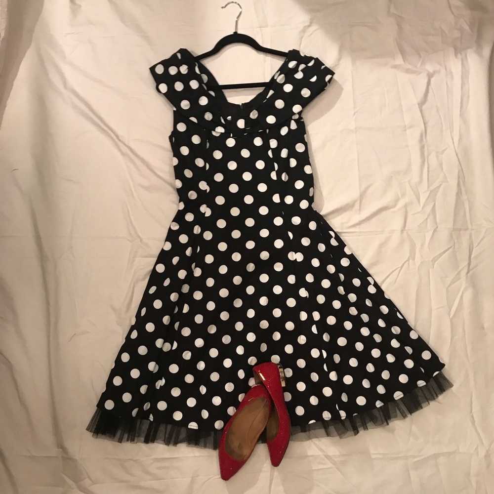 H&R London black and white polka dot dress